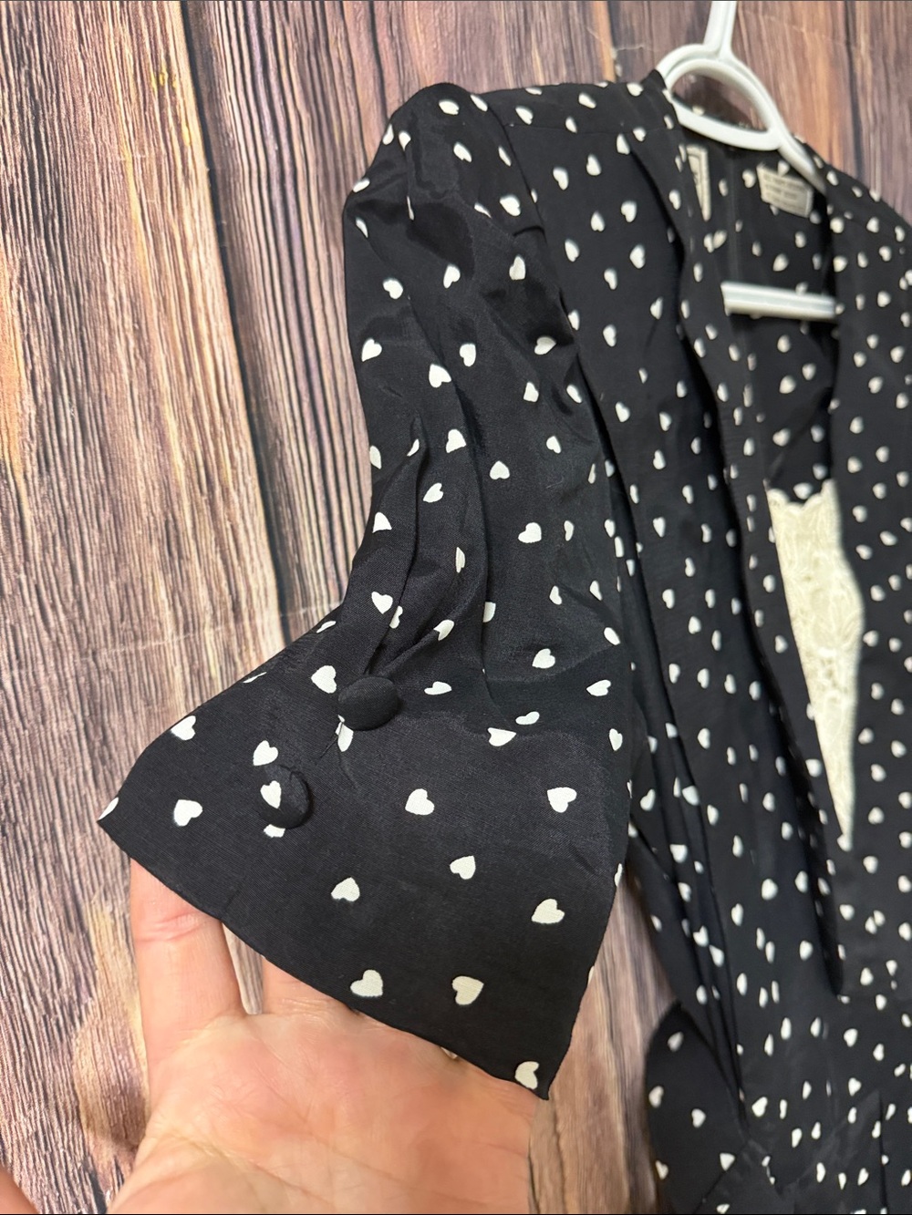 Vintage Karin Stevens Petites Size 10 Black White Heart Print Dress Belted Dress - Picture 7 of 14